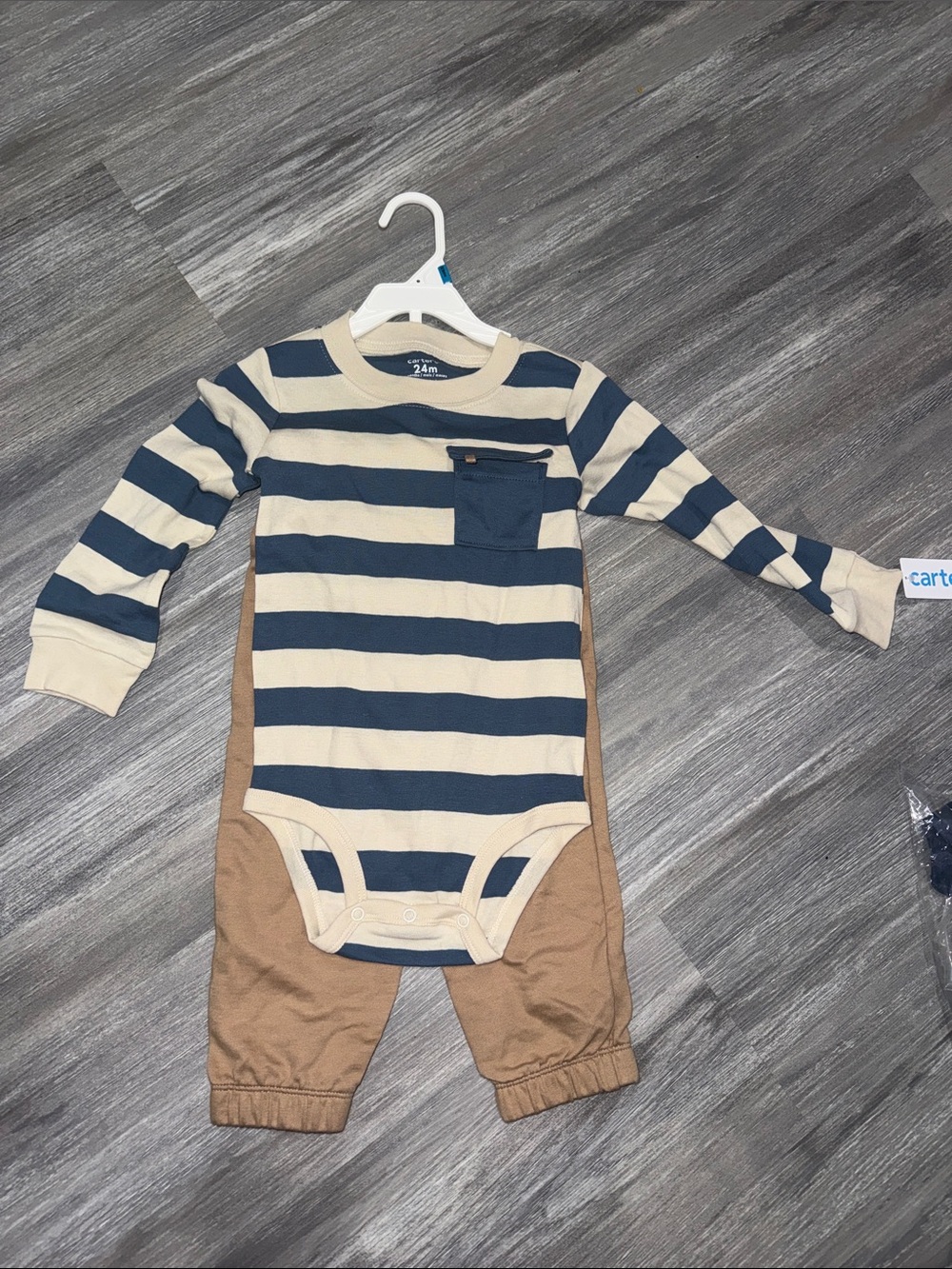 Carter's Navy & Cream Striped One-Piece with Tan Panels